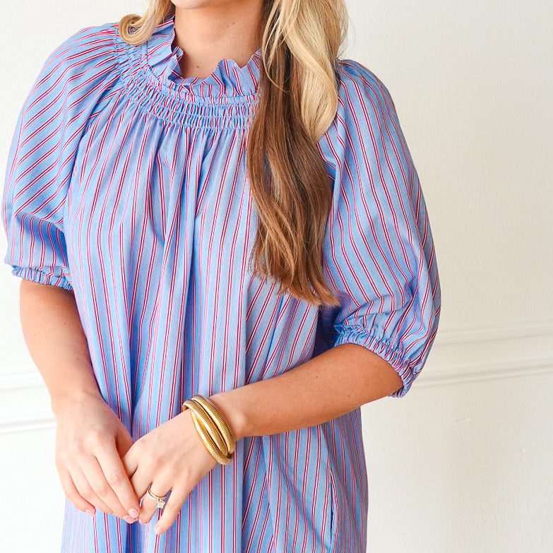 Caryn Lawn Brooke Dress Blue and Red Stripe