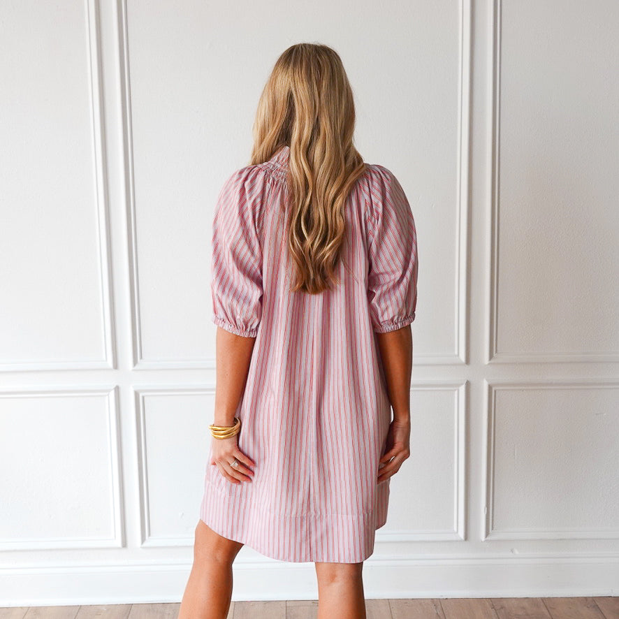 Caryn Lawn Brooke Dress Gray and Persimmon Stripe