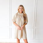 Caryn Lawn Brooke Dress Khaki and Neon Stripe