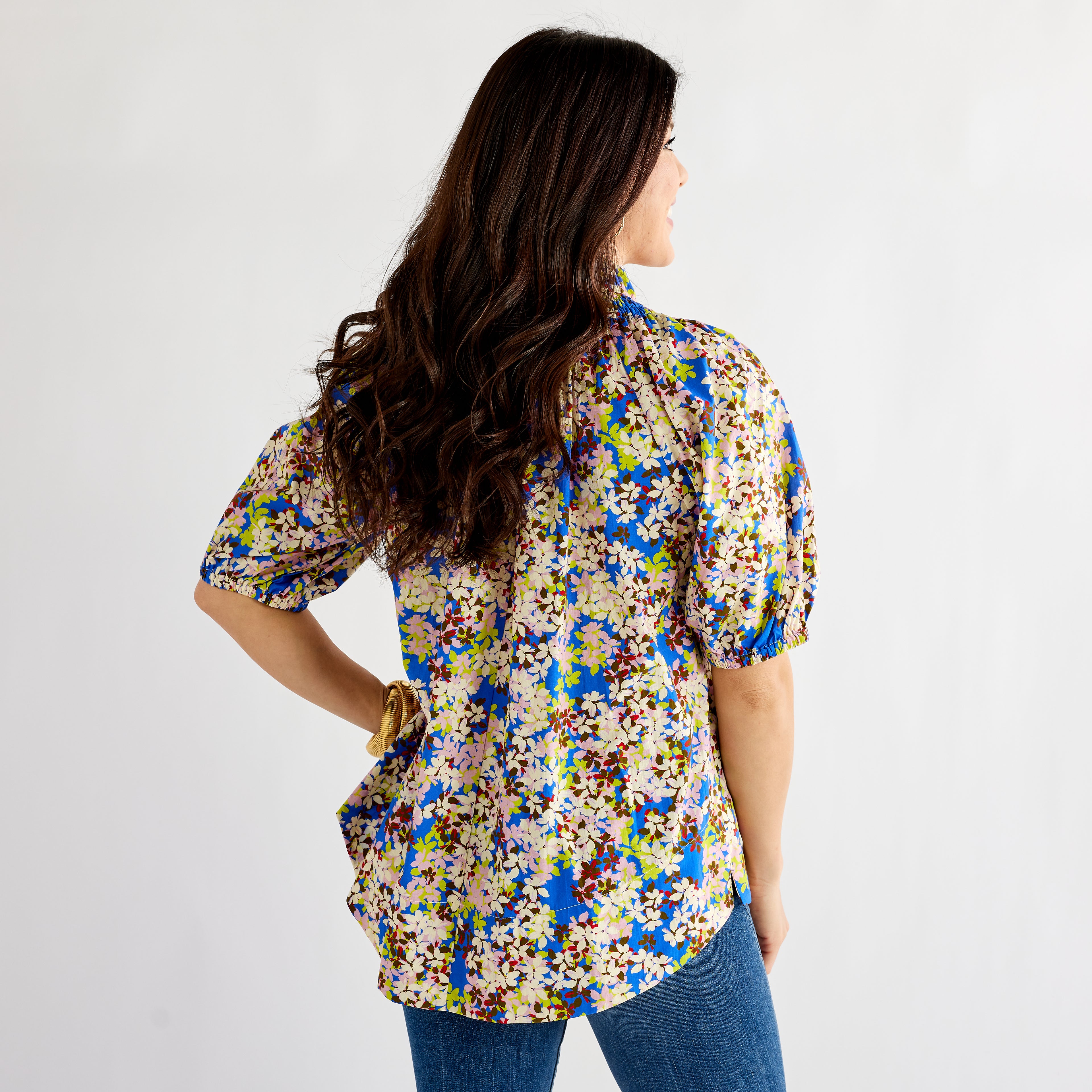 Caryn Lawn Brooke Top Blue Floral