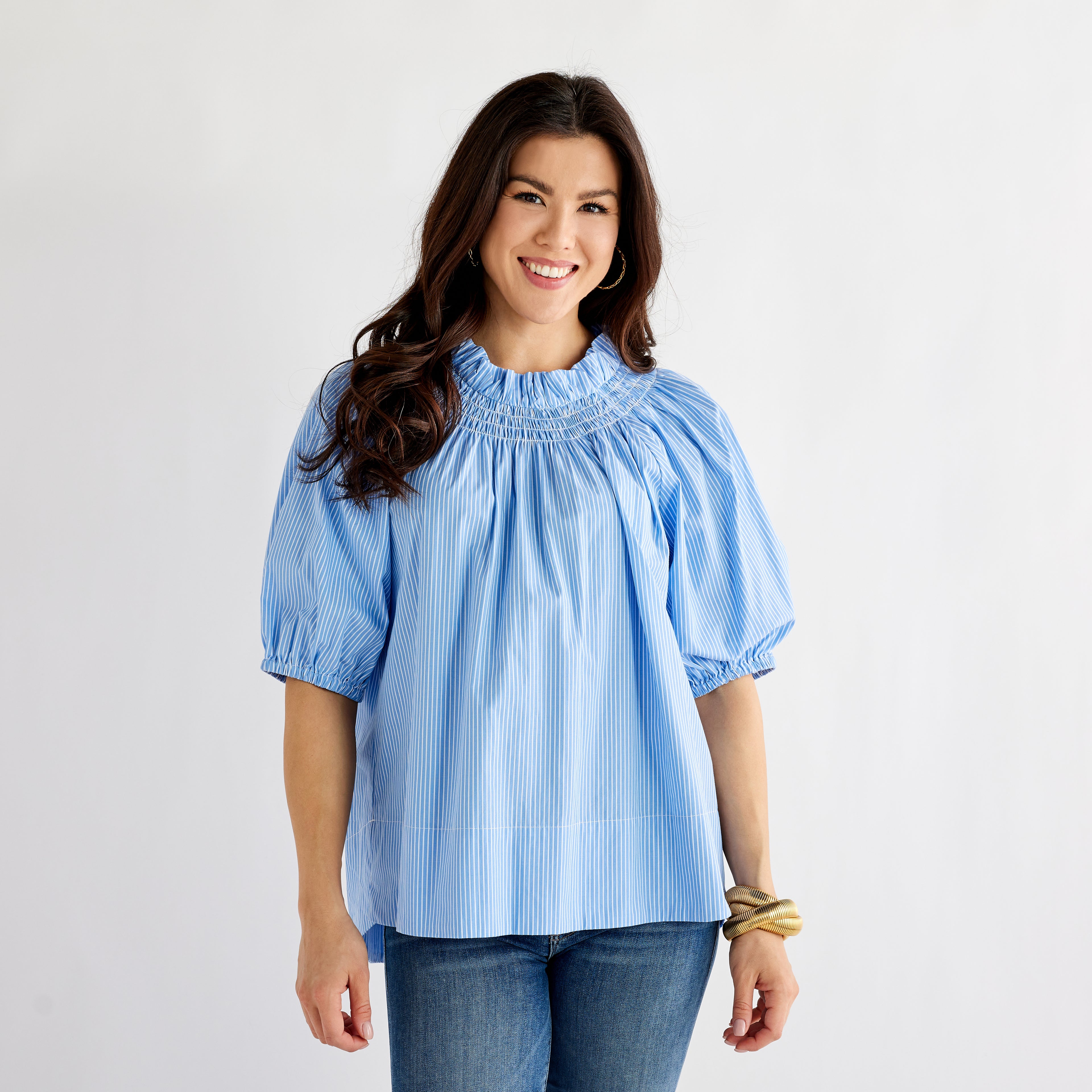 Caryn Lawn Brooke Top Blue Stripe