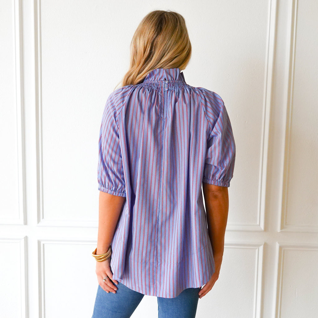 Caryn Lawn Brooke Top Blue and Red Stripe