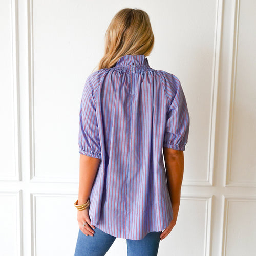 Caryn Lawn Brooke Top Blue and Red Stripe
