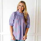 Caryn Lawn Brooke Top Blue and Red Stripe
