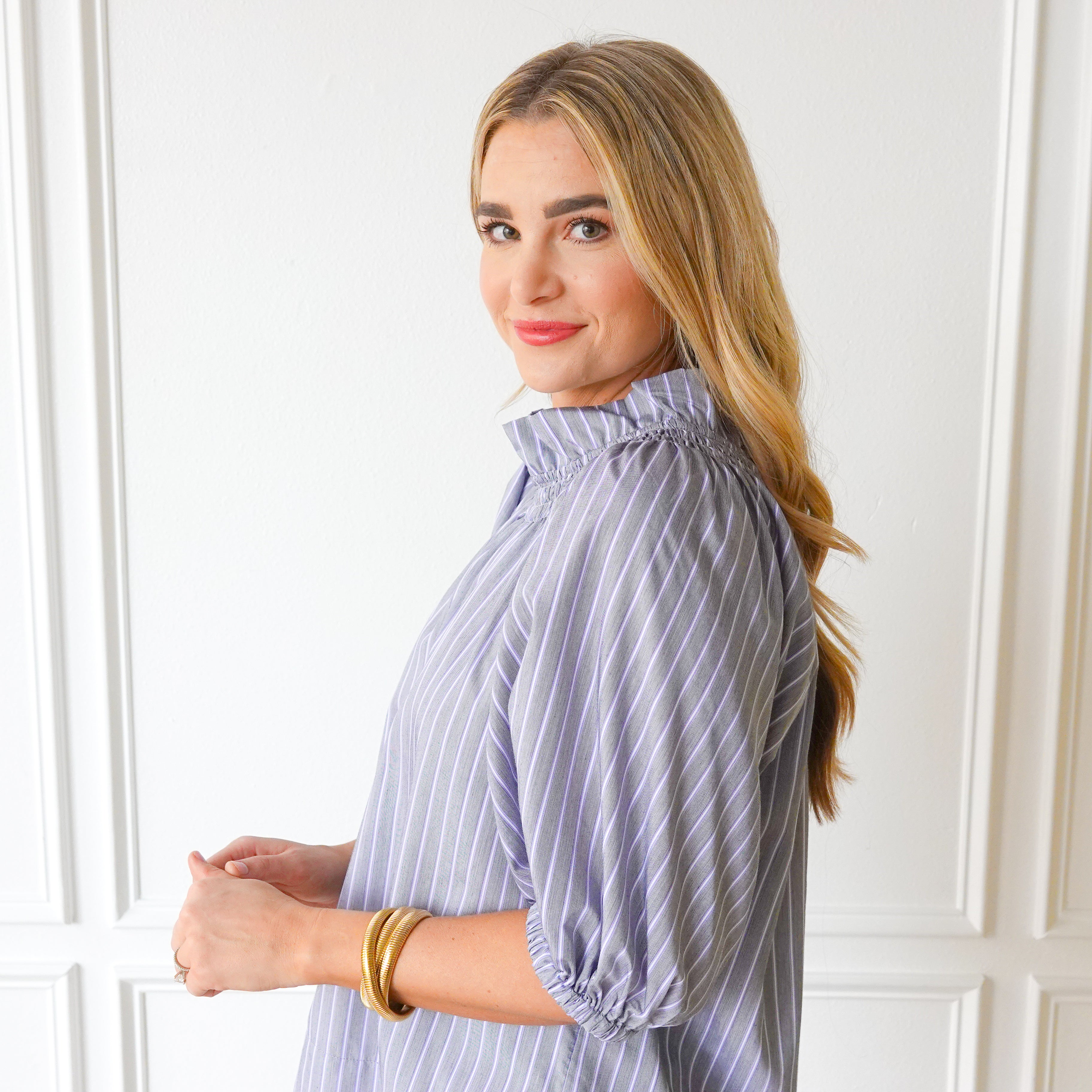 Caryn Lawn Brooke Top Gray and Lavender