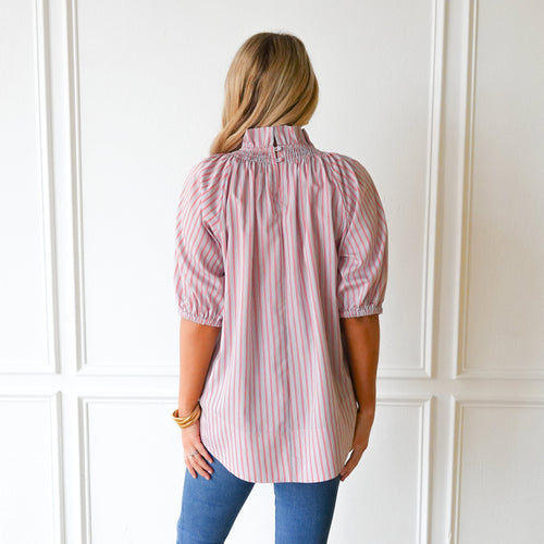 Caryn Lawn Brooke Top Gray and Persimmon Stripe