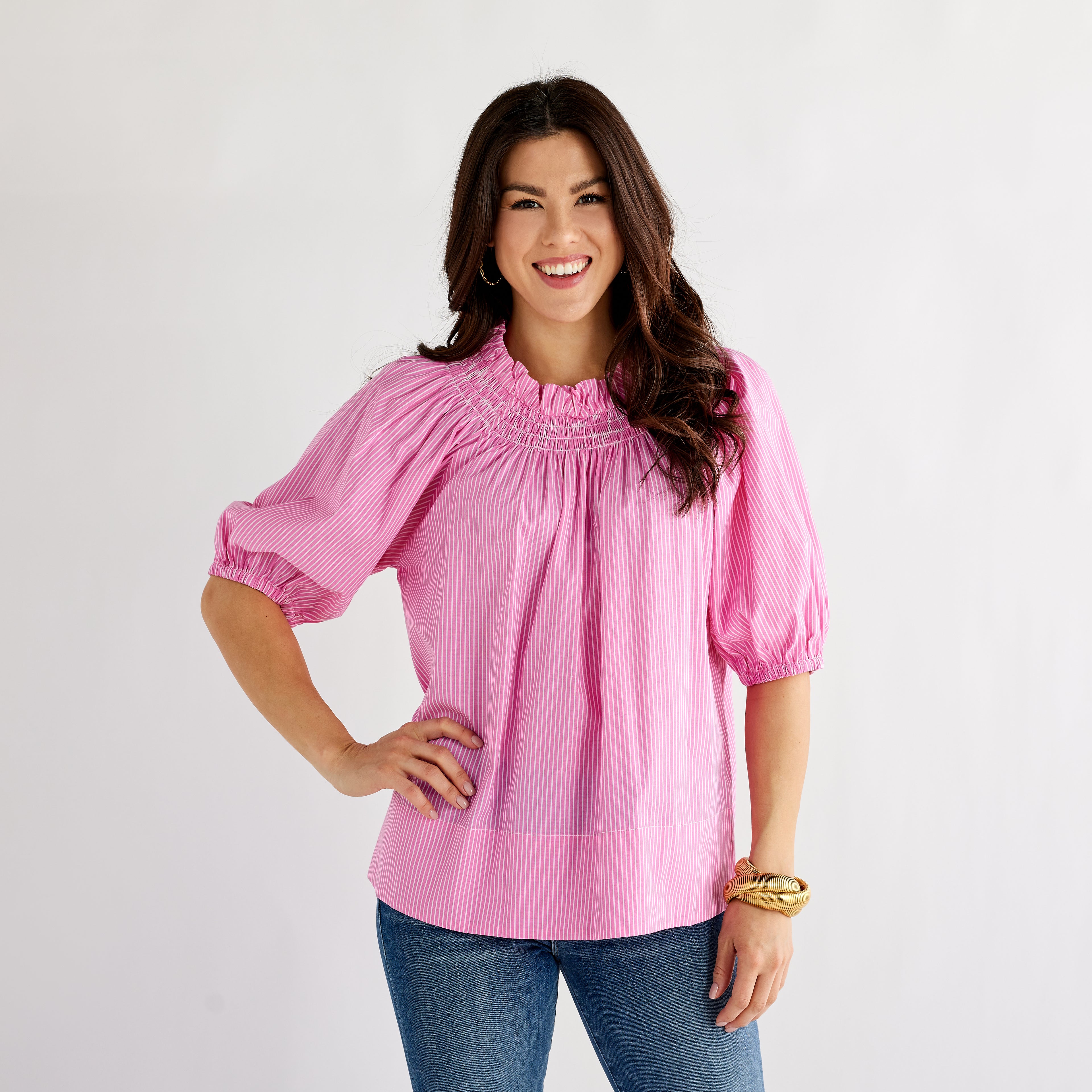 Caryn Lawn Brooke Top Pink Stripe