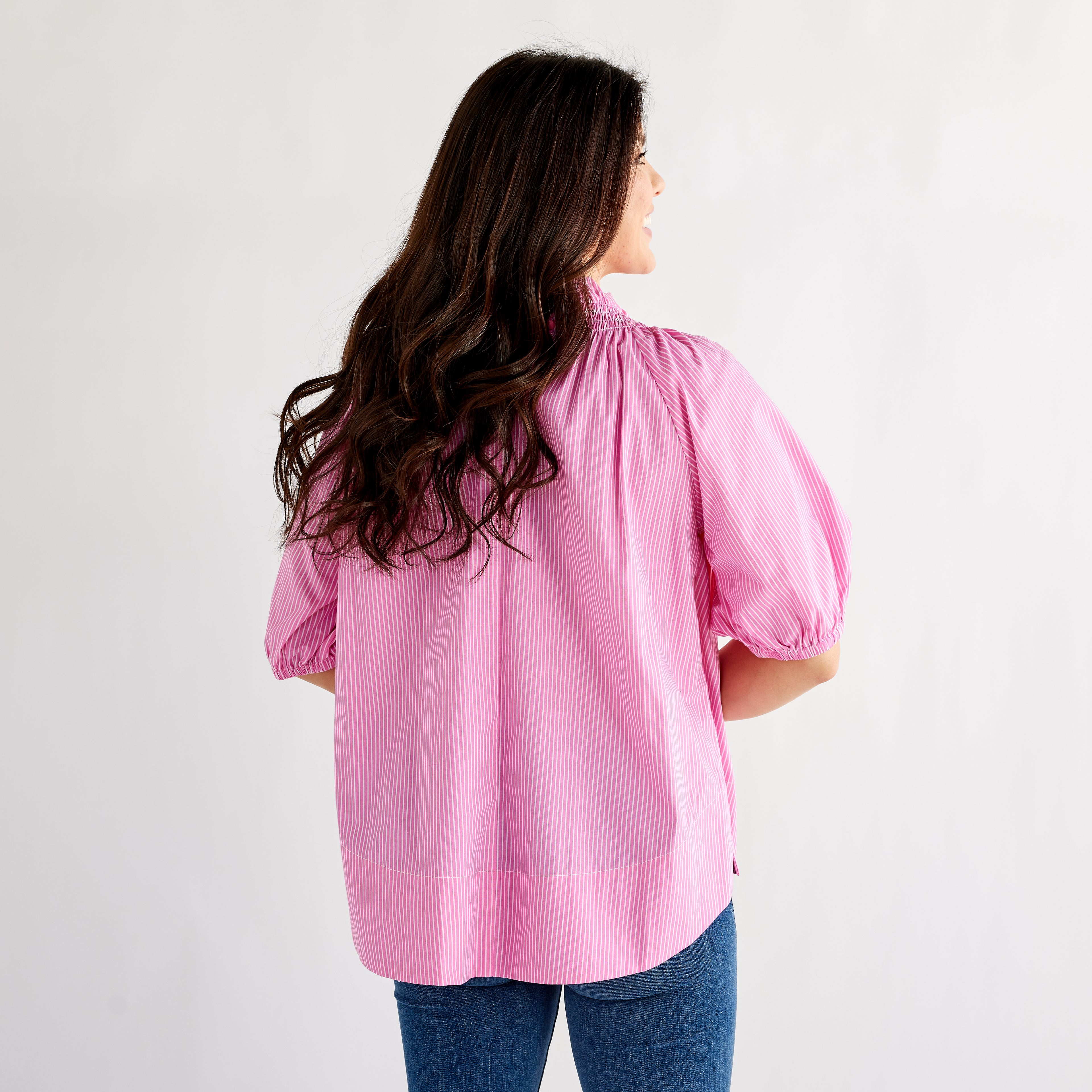 Caryn Lawn Brooke Top Pink Stripe
