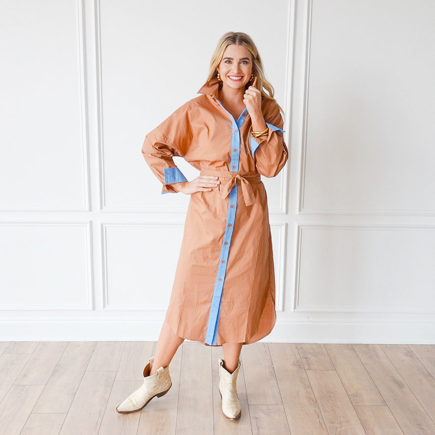 Caryn Lawn Dani Dress Cocoa and Blue