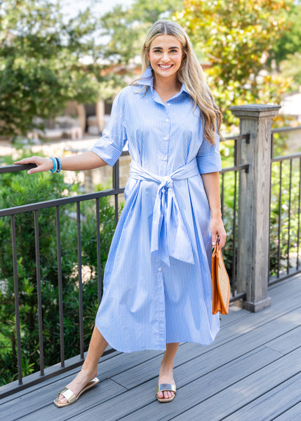 Charlotte Dress Long Blue Stripe Charlotte Dress Long Blue Stripe
