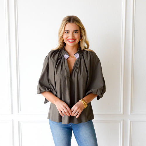 Caryn Lawn Camille Top Army and Lavender
