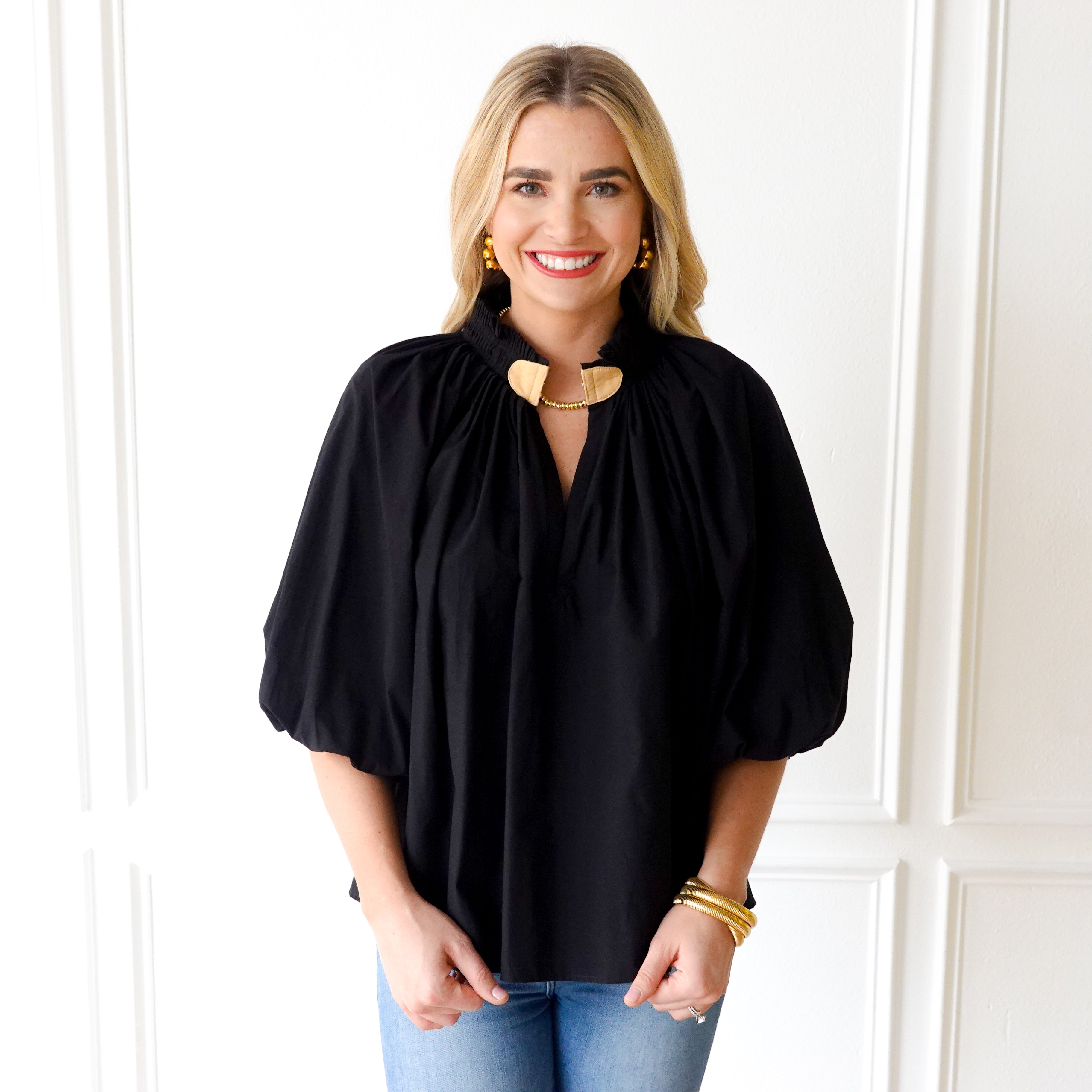 Caryn Lawn Camille Top Black and Khaki