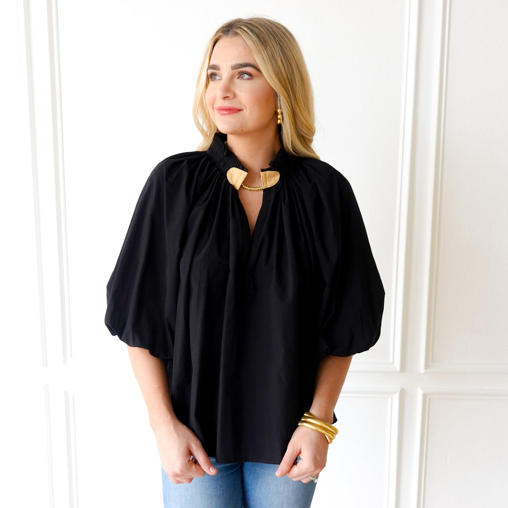 Caryn Lawn Camille Top Black and Khaki