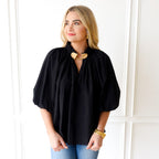 Caryn Lawn Camille Top Black and Khaki
