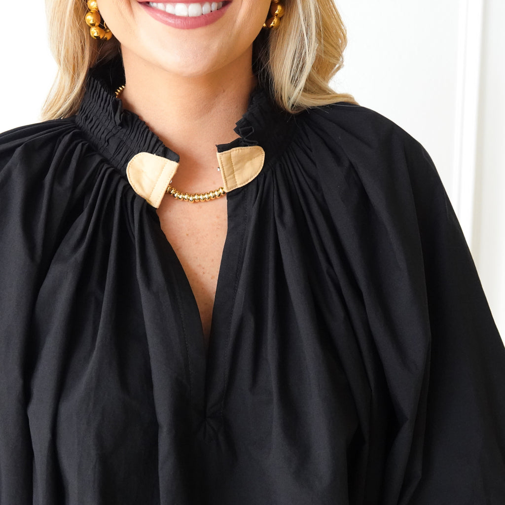 Caryn Lawn Camille Top Black and Khaki