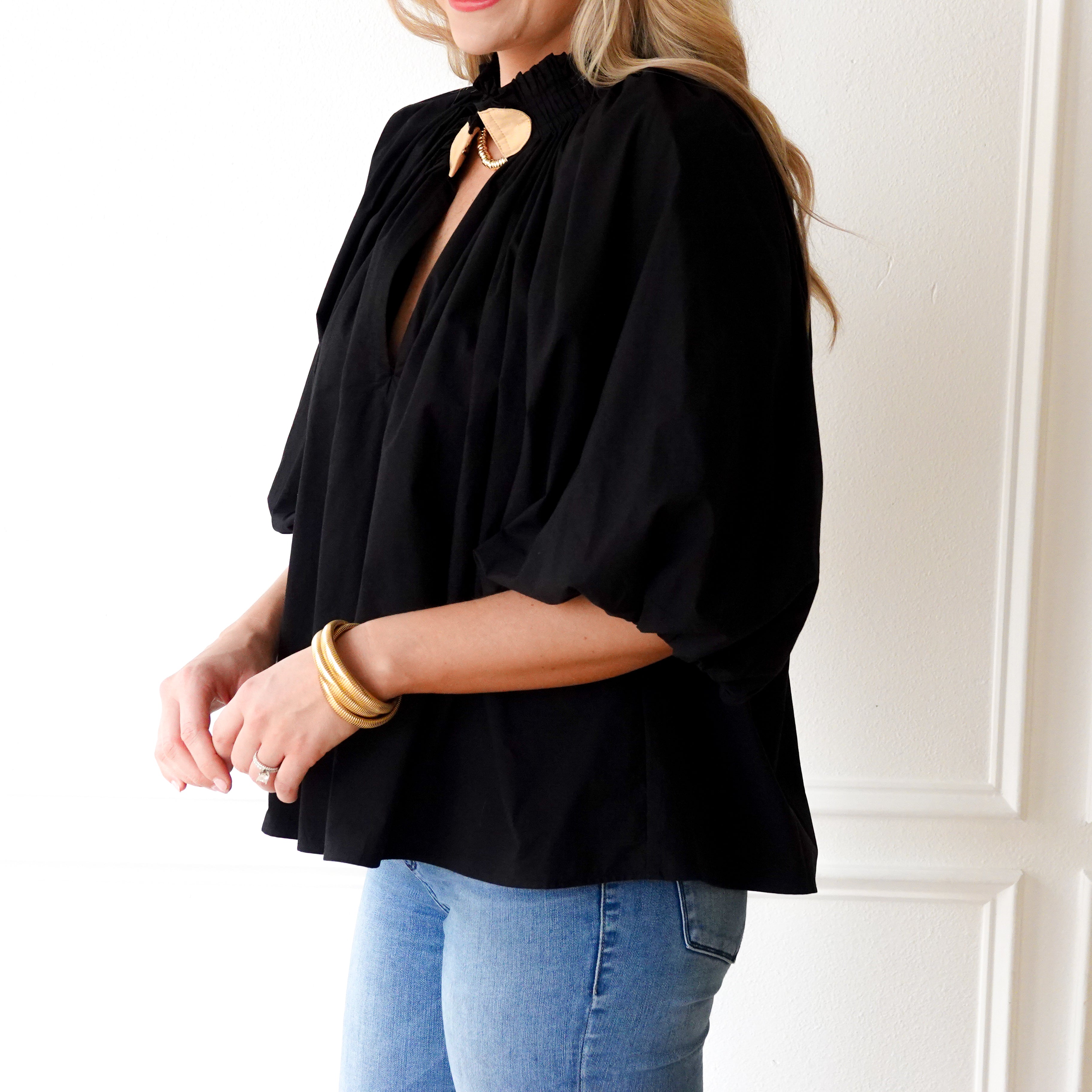 Caryn Lawn Camille Top Black and Khaki