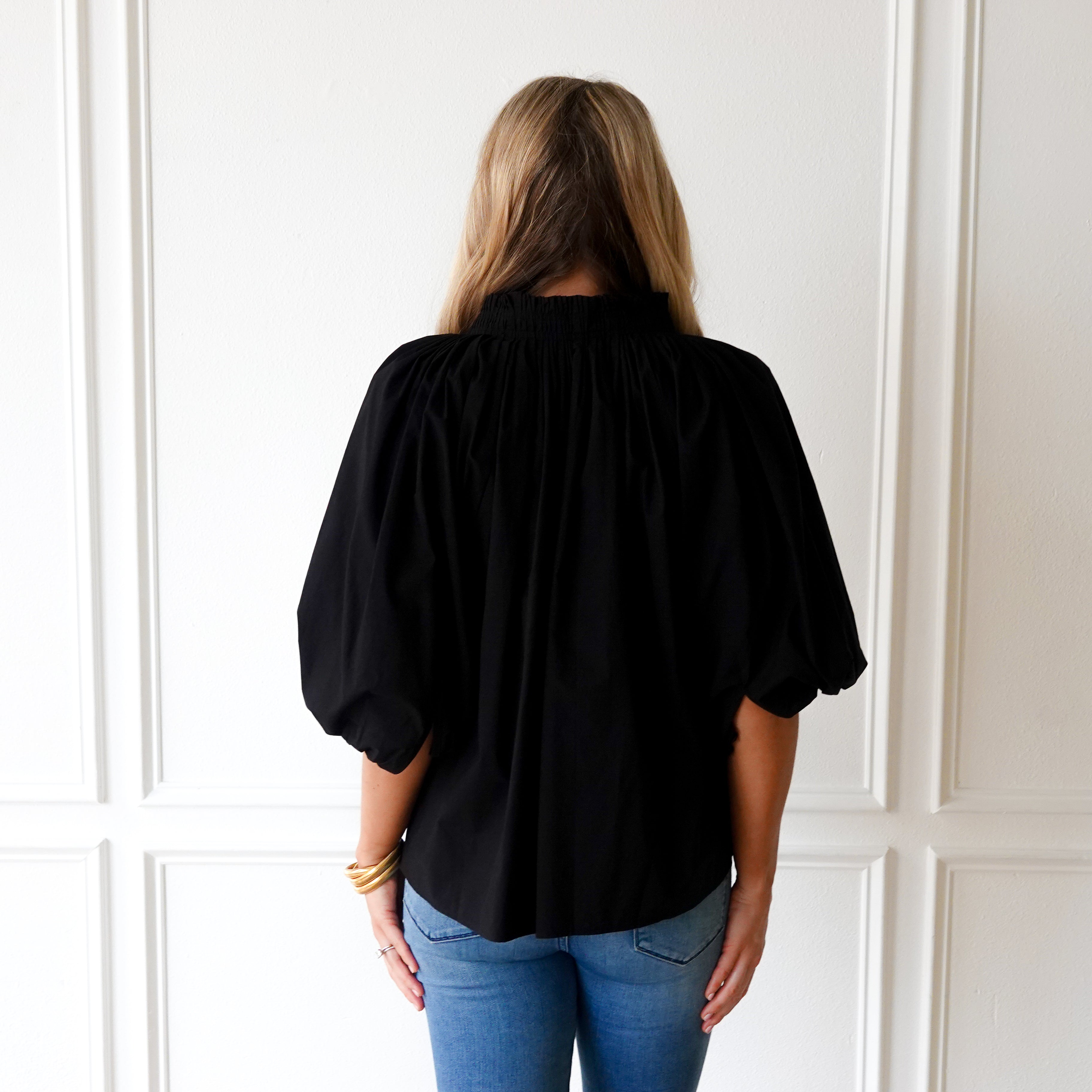 Caryn Lawn Camille Top Black and Khaki