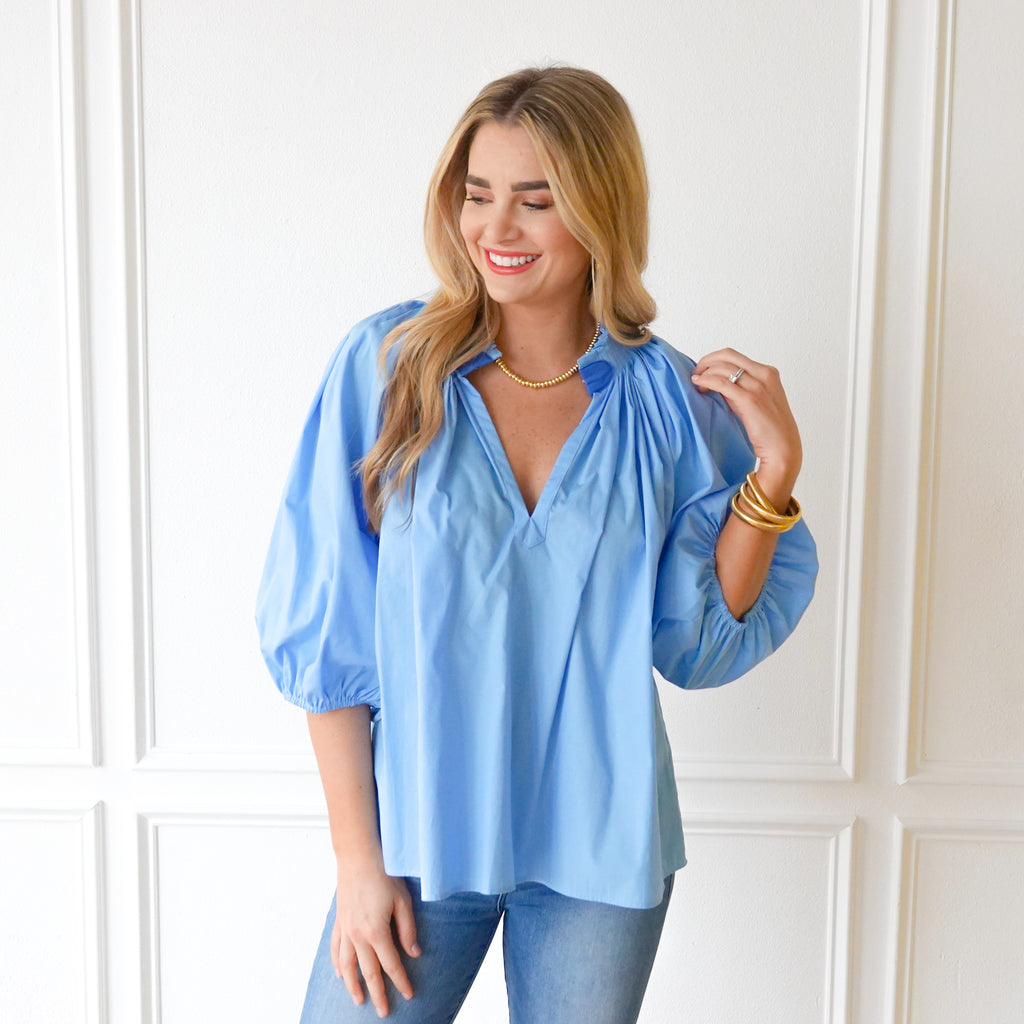Caryn Lawn Camille Top Powder Blue and Blue