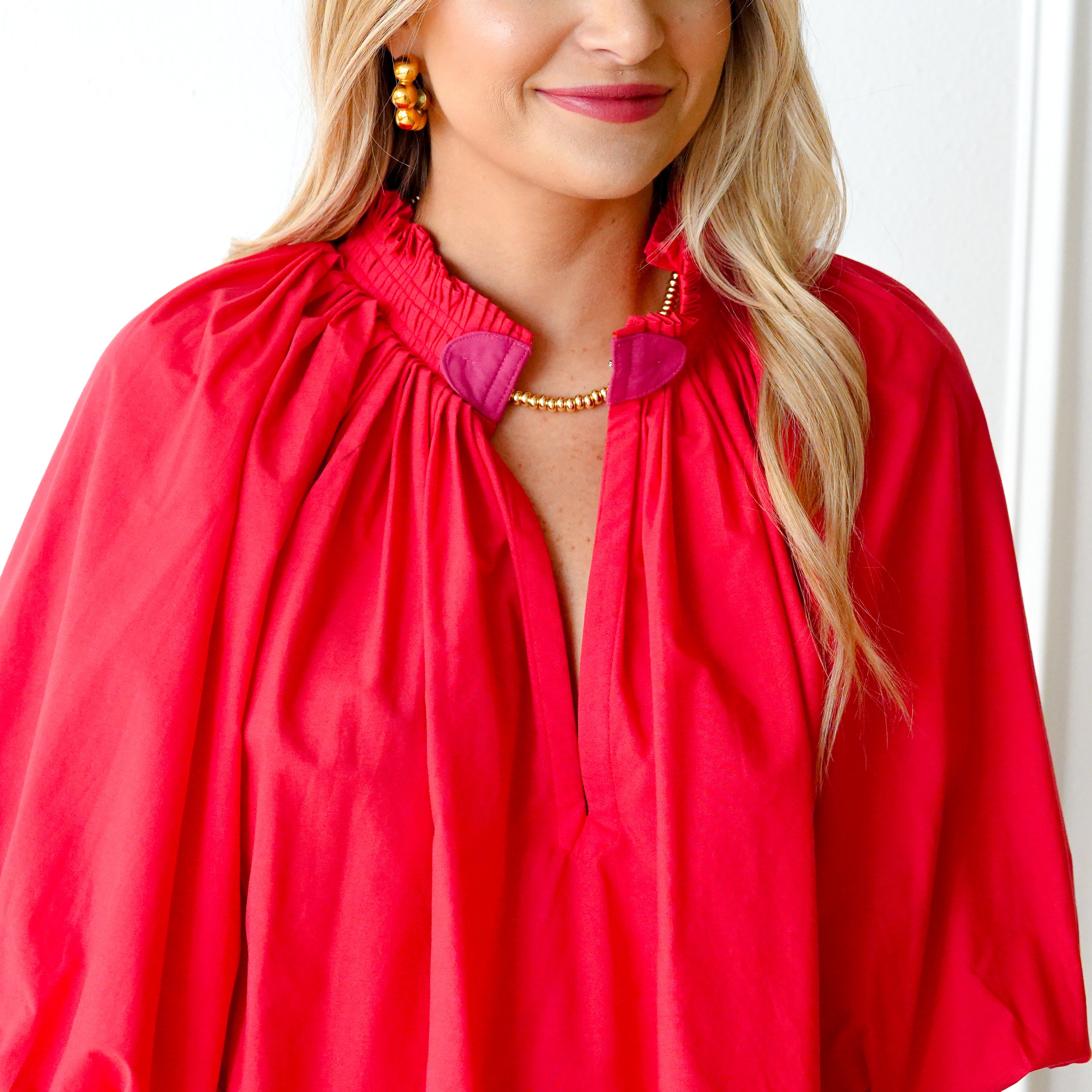 Caryn Lawn Camille Top Red and Pink
