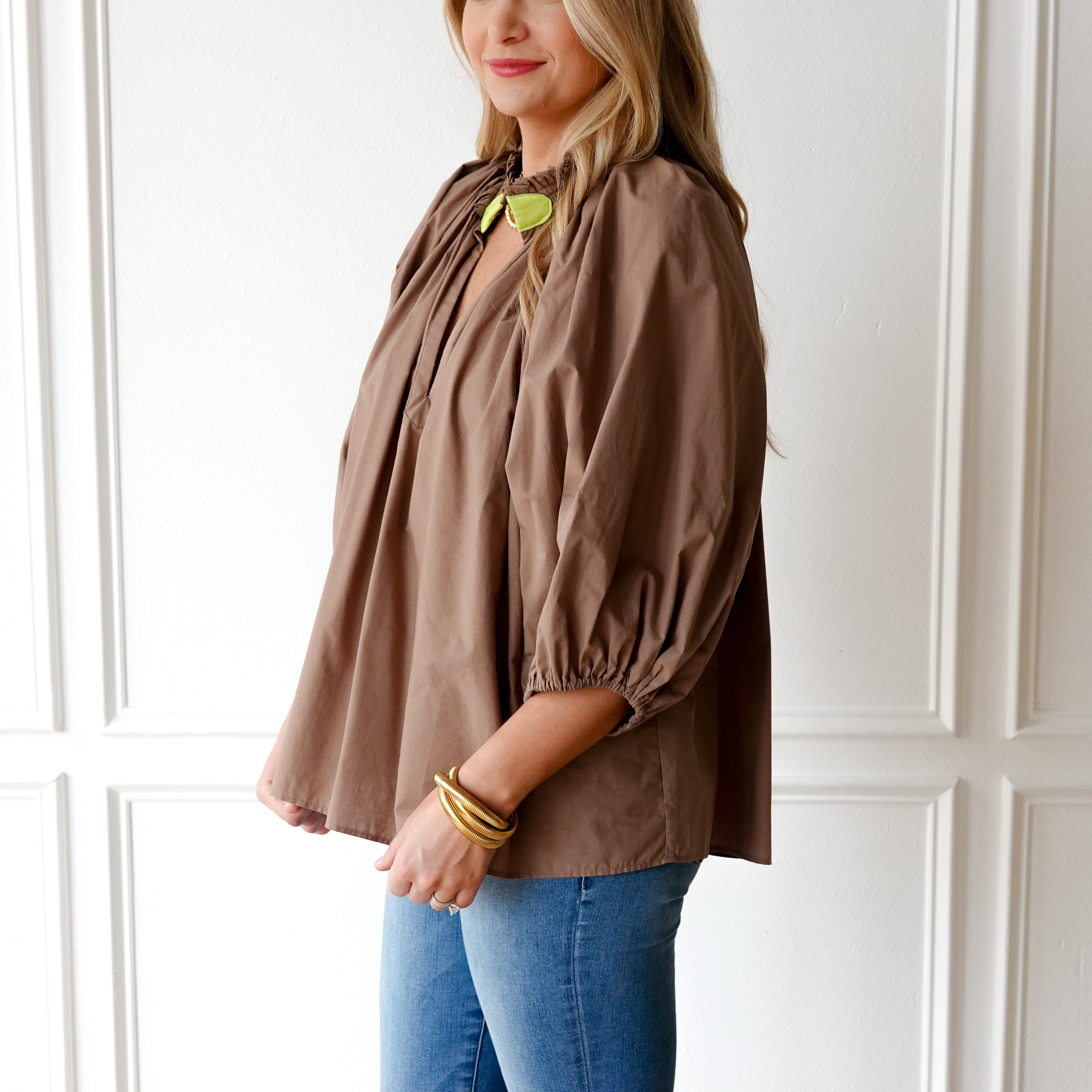 Caryn Lawn Camille Top Taupe and Neon