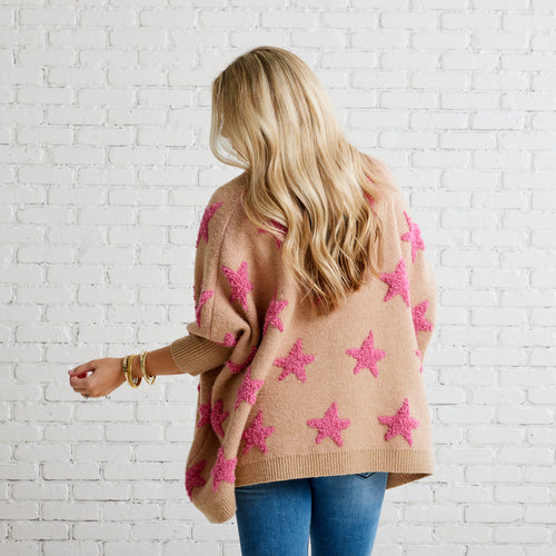 Caryn Lawn Cape Star Sweater Khaki and Pink