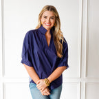 Caryn Lawn Caroline Contrast Top Navy Stripe