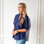 Caryn Lawn Caroline Contrast Top Navy Stripe