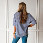 Caryn Lawn Caroline Contrast Top Navy Stripe
