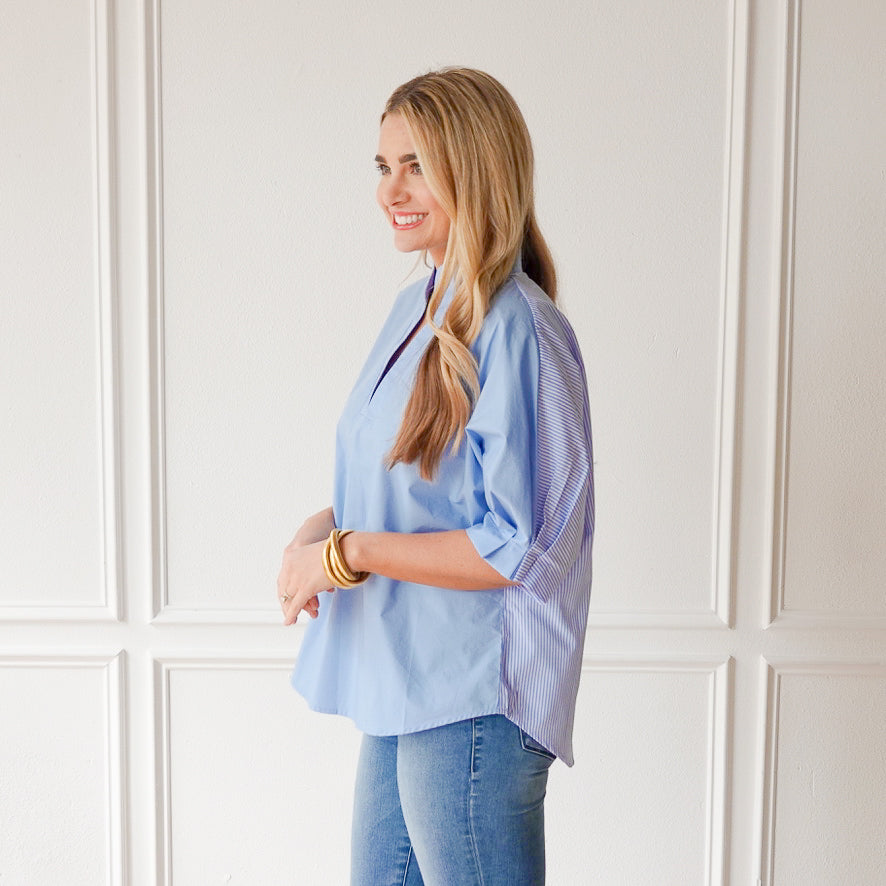 Caryn Lawn Caroline Contrast Top Powder Stripe