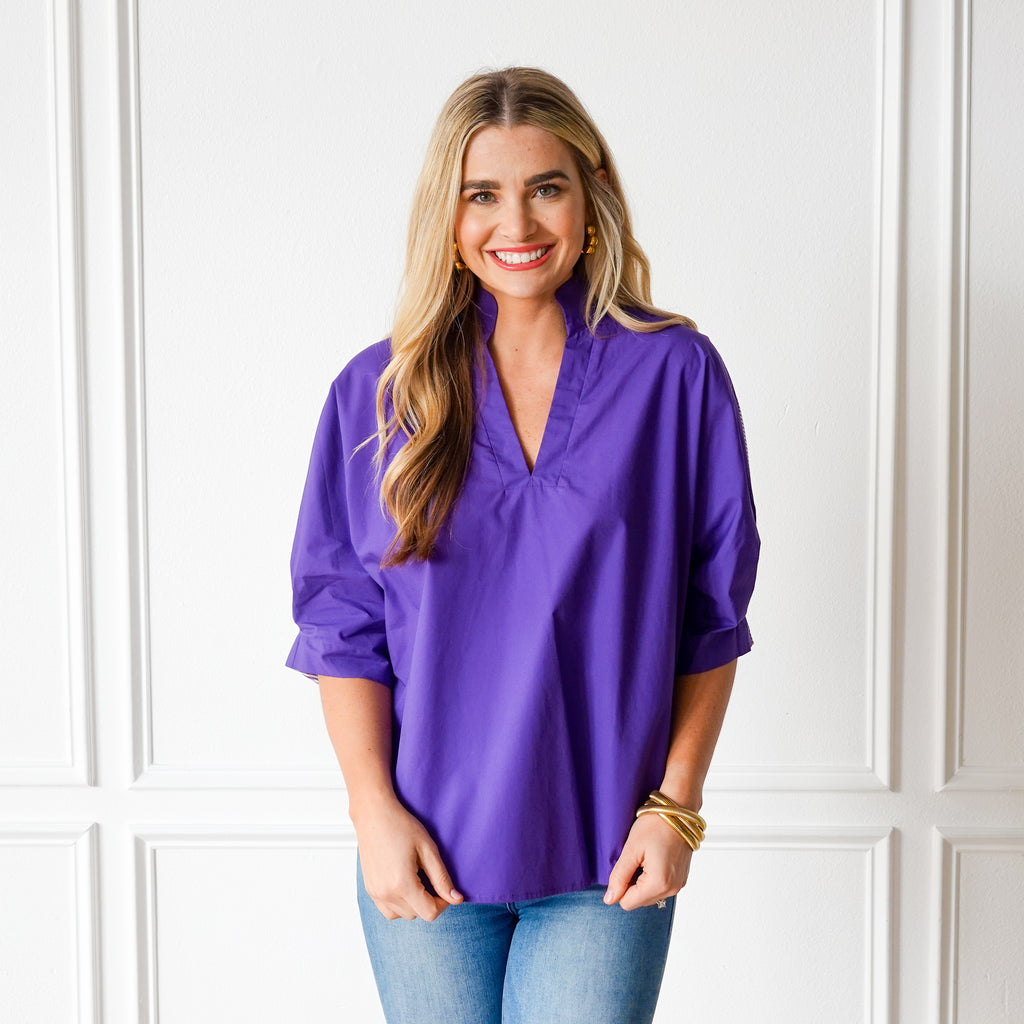 Caryn Lawn Caroline Contrast Top Purple Stripe