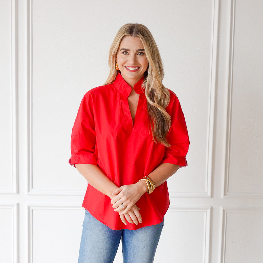 Caryn Lawn Caroline Contrast Top Red Stripe