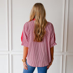 Caryn Lawn Caroline Contrast Top Red Stripe