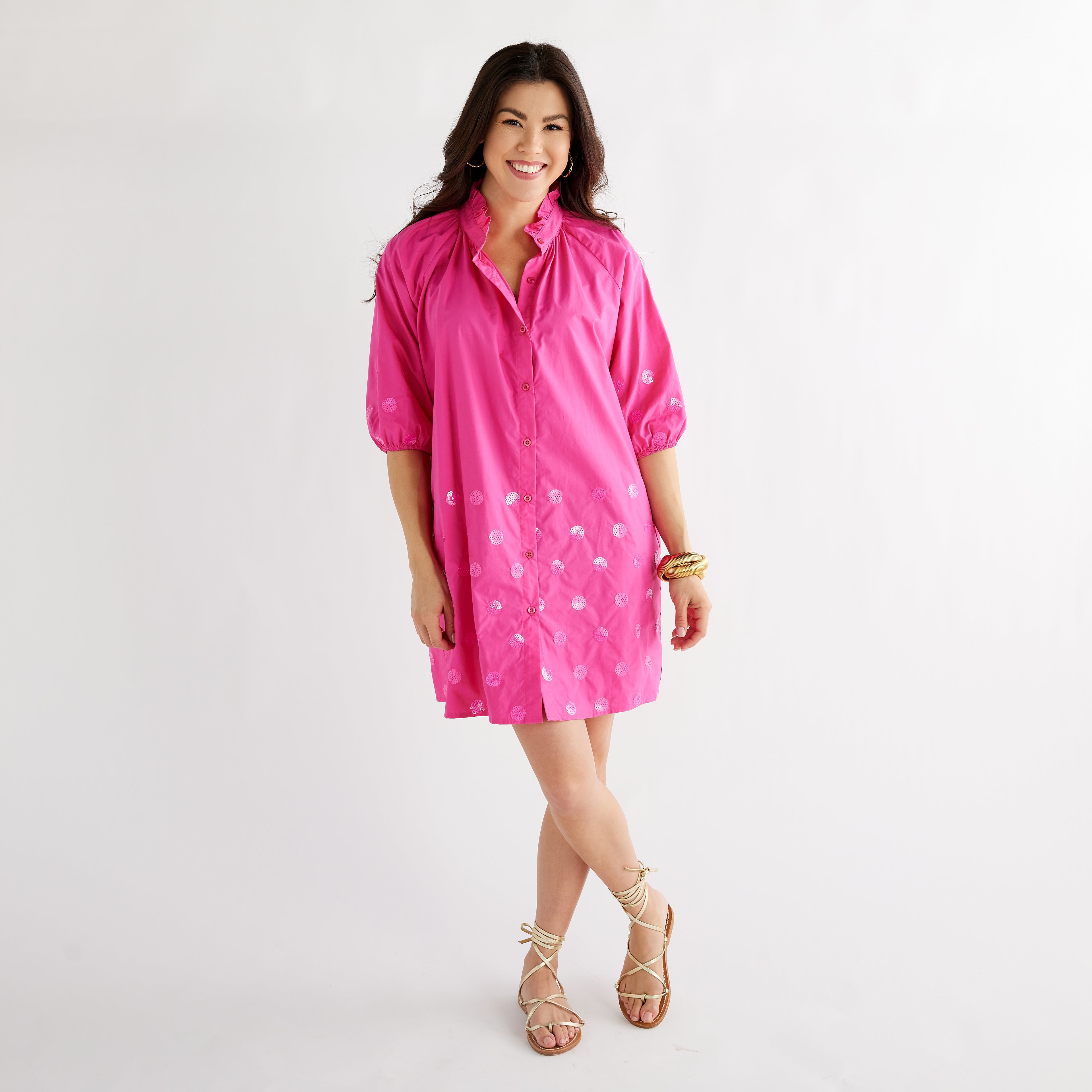 Caryn Lawn Celia Dress Fuchsia Sequin
