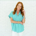 Caryn Lawn Kelly Top Green Stripe
