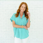 Caryn Lawn Kelly Top Green Stripe