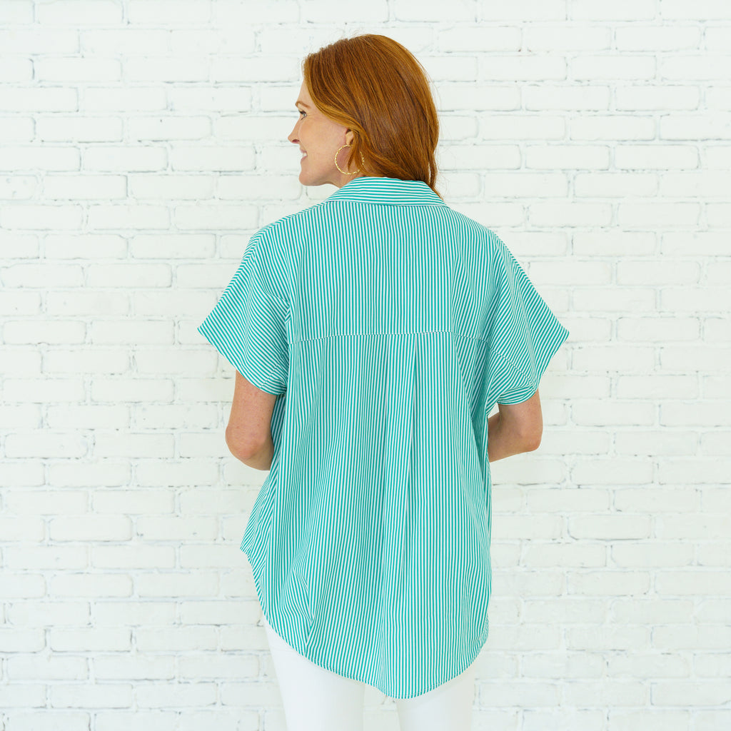 Caryn Lawn Kelly Top Green Stripe