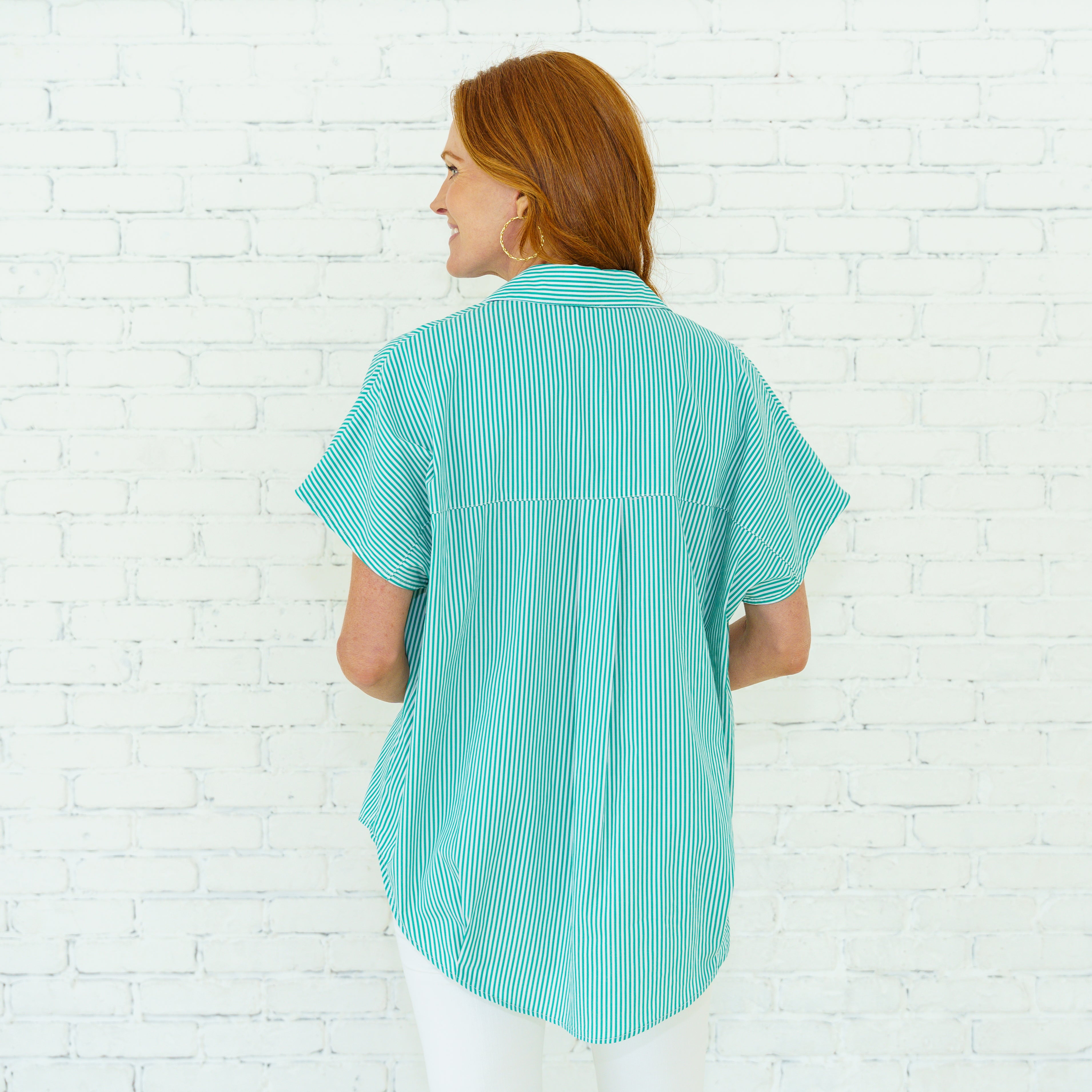 Caryn Lawn Kelly Top Green Stripe