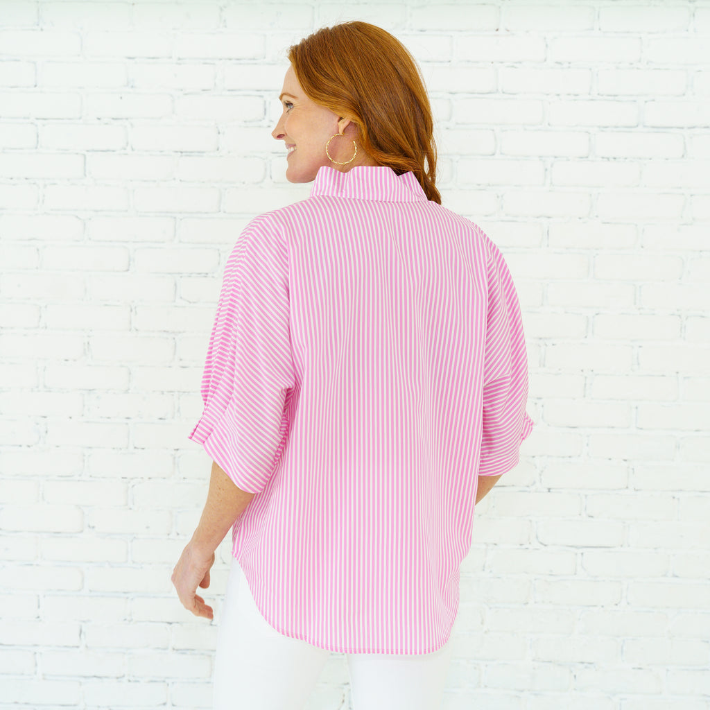 Caryn Lawn Annie Stripe Top Pink