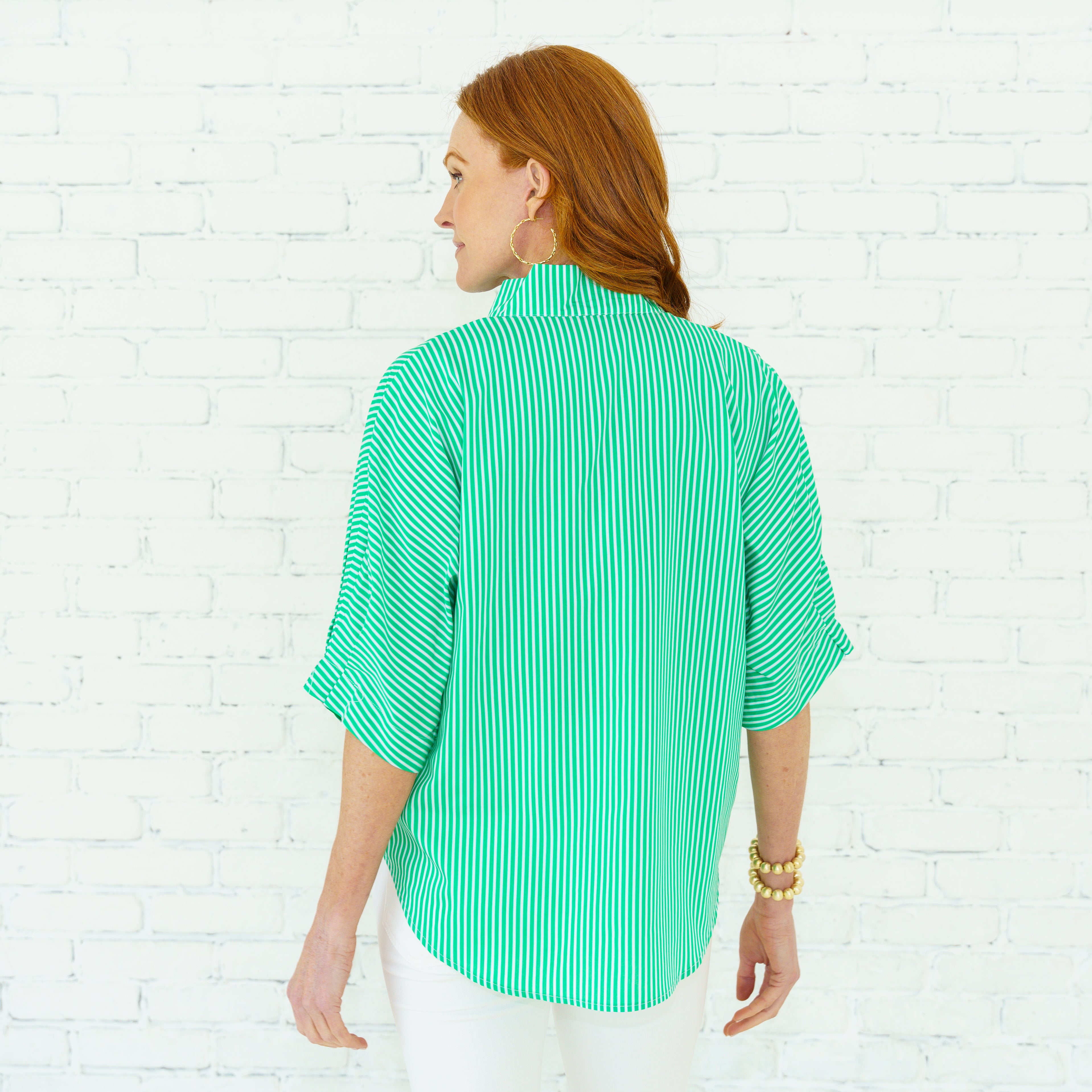 Caryn Lawn Annie Stripe Top Green