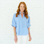 Caryn Lawn Annie Stripe Top Blue