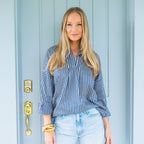 Caryn Lawn Preppy Star Elbow Top Navy Stripe