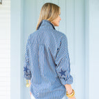 Caryn Lawn Preppy Star Elbow Top Navy Stripe