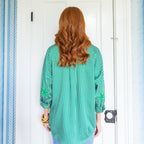 Caryn Lawn Preppy Star Elbow Top Green Stripe