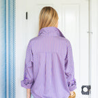 Caryn Lawn Preppy Star Elbow Top Purple Stripe