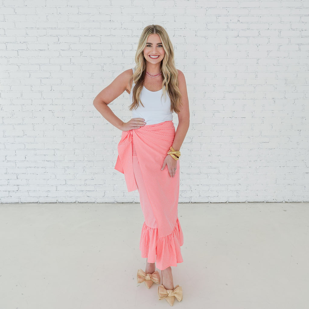 Caryn Lawn Whitney Wrap Skirt Gingham Neon Pink