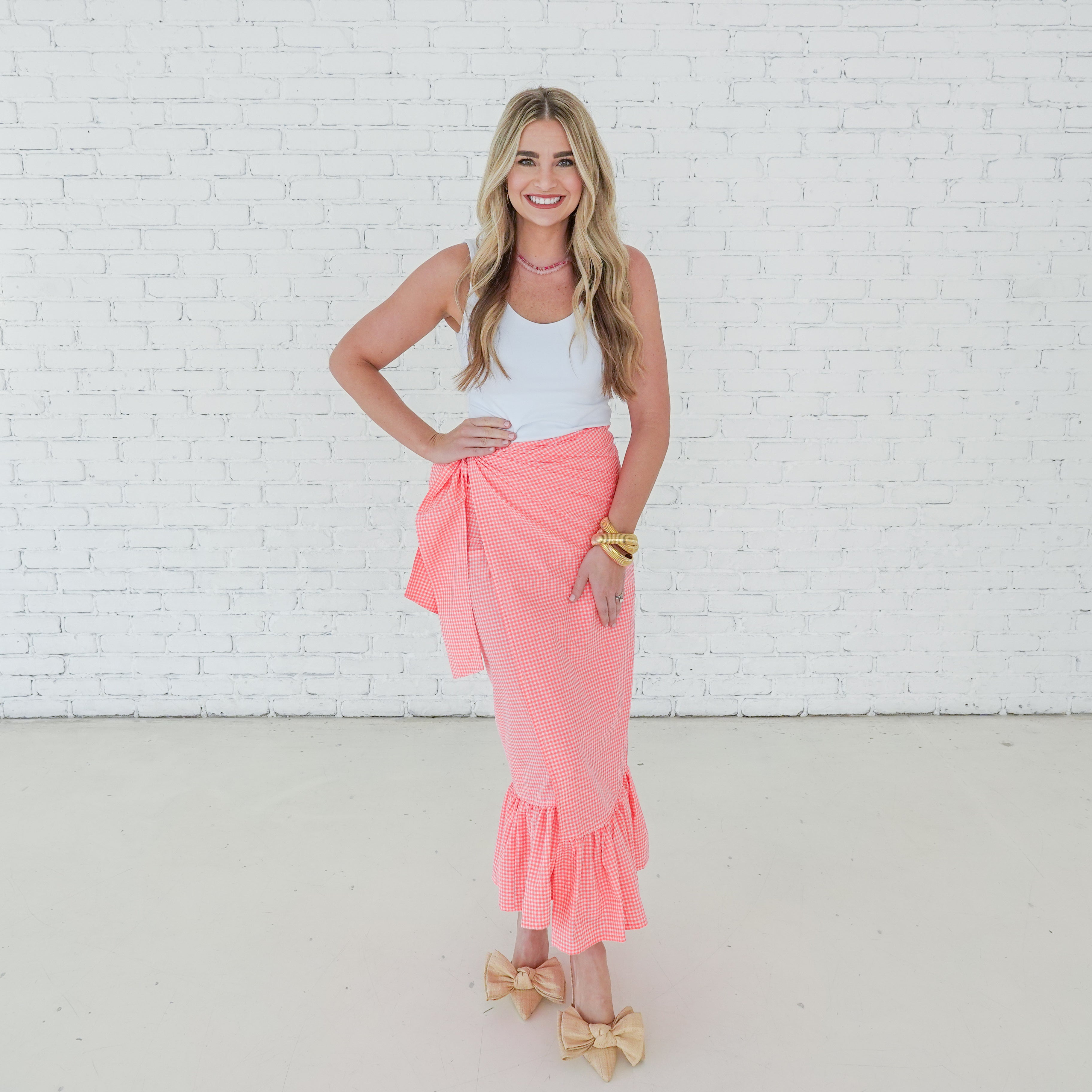 Caryn Lawn Whitney Wrap Skirt Gingham Neon Pink