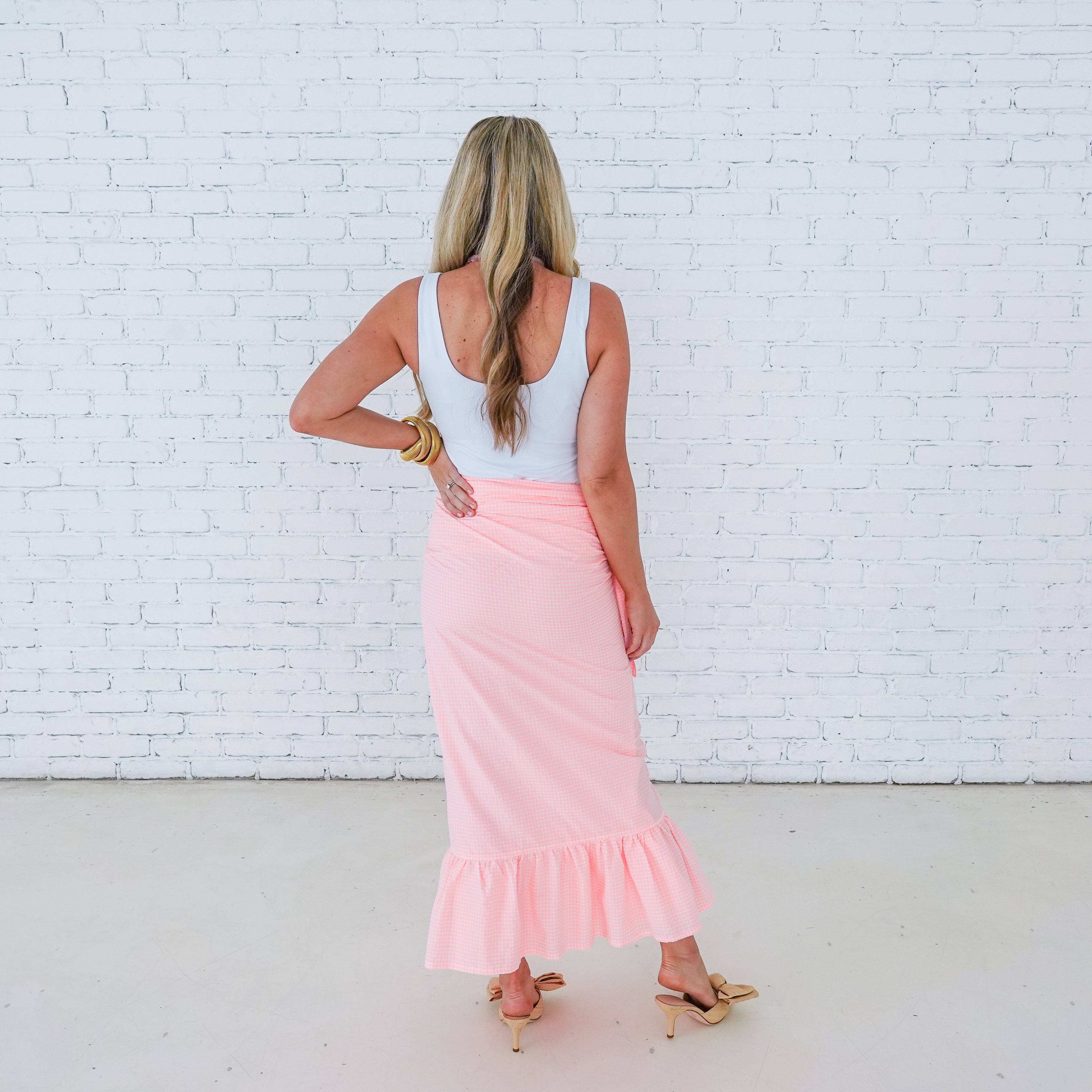 Caryn Lawn Whitney Wrap Skirt Gingham Baby Pink