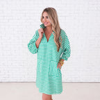 Caryn Lawn Betsy Dress Green Stripe
