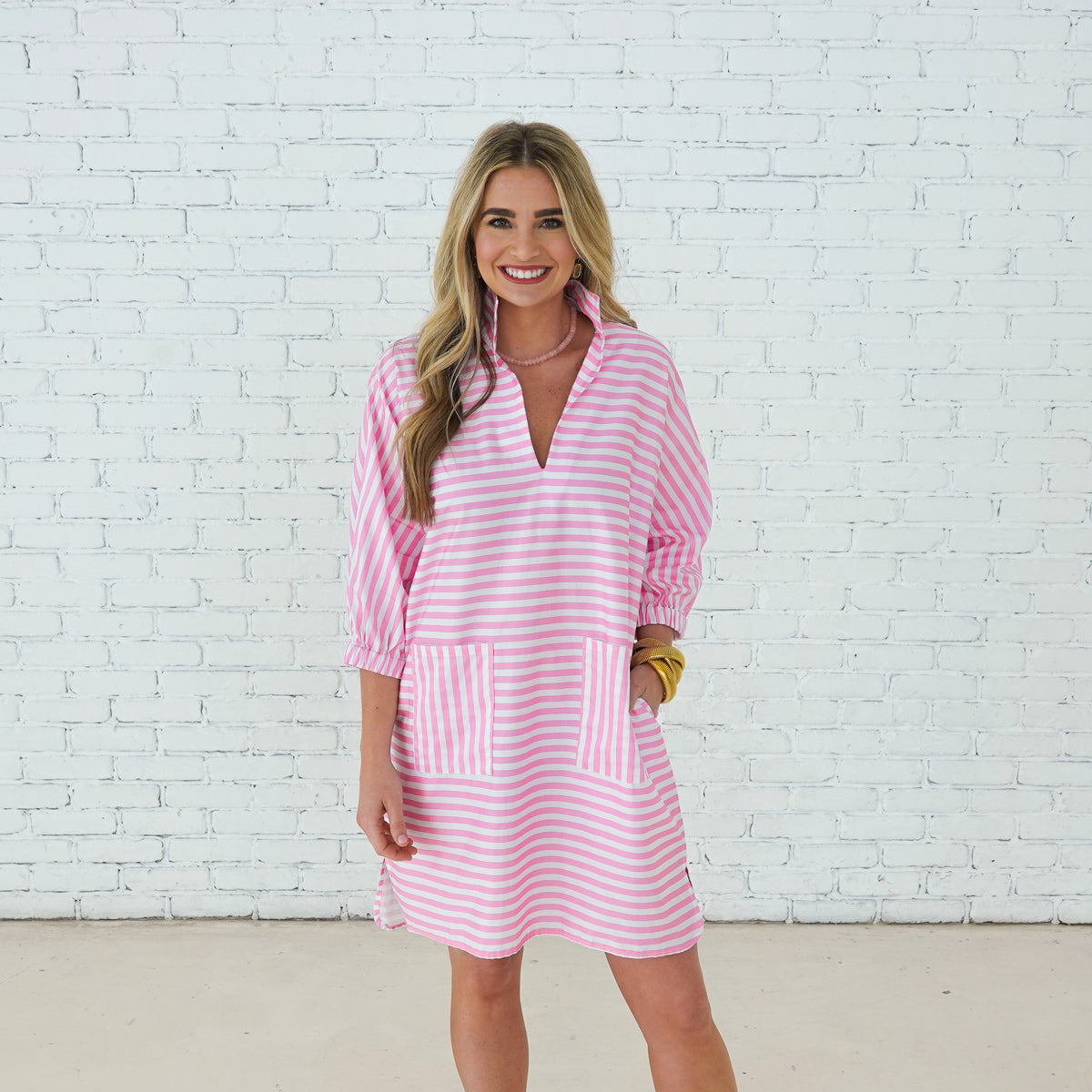 Caryn Lawn Betsy Dress Pink Stripe