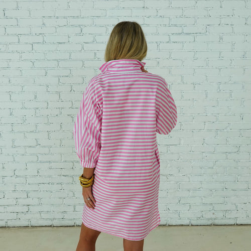 Caryn Lawn Betsy Dress Pink Stripe